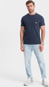 Ombre Męski casualowy t-shirt z naszytą kieszonką - granatowy V10 OM-TSCT-0109 S 4