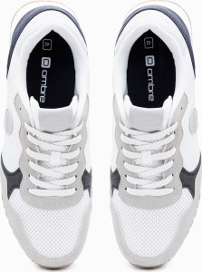 Ombre Buty męskie sneakersy z łączonych materiałów i siateczką - biało-granatowe V3 OM-FOSL-0155 41 2