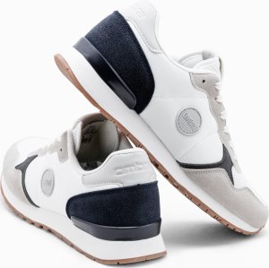 Ombre Buty męskie sneakersy z łączonych materiałów i siateczką - biało-granatowe V3 OM-FOSL-0155 41 5