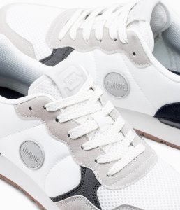 Ombre Buty męskie sneakersy z łączonych materiałów i siateczką - biało-granatowe V3 OM-FOSL-0155 41 6