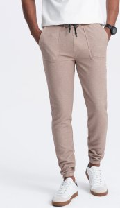 Ombre Męskie spodnie dresowe ze strukturalnej dzianiny - kawowe V2 OM-PASK-0211 L 2