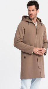 Kurtka męska Ombre Płaszcz męski z kapturem w delikatny prążek - kawowy V1 OM-COSC-0112 XL 3