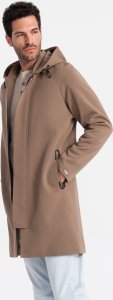 Kurtka męska Ombre Płaszcz męski z kapturem w delikatny prążek - kawowy V1 OM-COSC-0112 XL 4