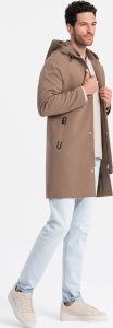 Kurtka męska Ombre Płaszcz męski z kapturem w delikatny prążek - kawowy V1 OM-COSC-0112 XL 5