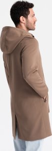 Kurtka męska Ombre Płaszcz męski z kapturem w delikatny prążek - kawowy V1 OM-COSC-0112 XL 6