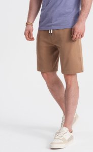Ombre Spodenki męskie dzianinowe ze ściągaczem i kieszeniami - brązowe V2 OM-SRBS-0139 S 3