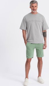 Ombre Męskie spodenki dzianinowe ze ściągaczem i kieszeniami - zielone V3 OM-SRBS-0139 L 2