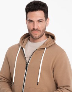 Ombre Bluza męska dresowa BASIC rozpinana z kapturem - brązowa V2 OM-SSBZ-0178 S 2