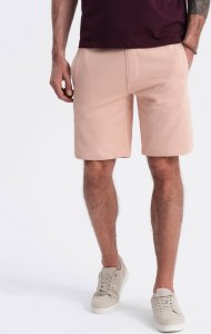 Ombre Męskie dzianinowe spodenki ze ściągaczem i kieszeniami - pudroworóżowe V11 OM-SRBS-0139 XL 2