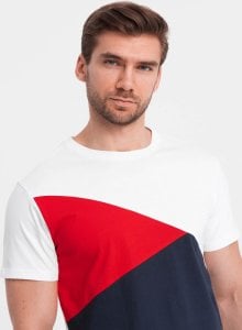 Ombre Trójkolorowy t-shirt męski bawełniany - biało-granatowy V3 OM-TSCT-0174 S 1