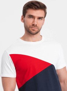 Ombre Trójkolorowy t-shirt męski bawełniany - biało-granatowy V3 OM-TSCT-0174 M 1