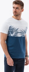 Ombre T-shirt meski dwukolorowy z nadrukiem w liście palmy - ciemnoniebieski V1 OM-TSPT-0177 S 1