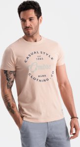 Ombre T-shirt męski z nadrukiem Ombre Casual Style  jasnoróżowy V3 OM-TSPT-0144 S 1