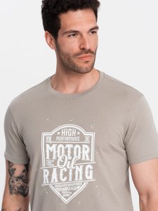 Ombre T-shirt męski z nadrukiem w stylu motocyklowym  popielaty V3 OM-TSPT-0125 S 1