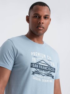 Ombre Bawełniany męski t-shirt z nadrukiem San Francisco  błękitny V1 OM-TSPT-0120 XL 1