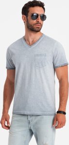 Ombre T-shirt męski V-neck o pręgowanej strukturze z kieszonką  szary V8 OM-TSCT-22SS-002 L 1