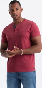 Ombre T-shirt męski z okrągłym rozpinanym dekoltem henley  czerwony V1 OM-TSCT-0155 XL 2