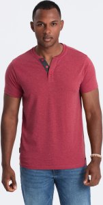 Ombre T-shirt męski z okrągłym rozpinanym dekoltem henley  czerwony V1 OM-TSCT-0155 XL 3