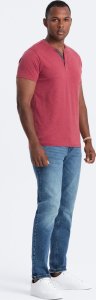Ombre T-shirt męski z okrągłym rozpinanym dekoltem henley  czerwony V1 OM-TSCT-0155 XL 4