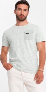 Ombre Bawełniany męski t-shirt z literowym printem i kieszonką  żółto-zielony V4 OM-TSFP-0188 M 1