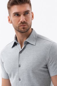 Ombre Dzianinowa męska koszula slim fit z krótkim rękawem i kołnierzykiem  szara V5 OM-SHSS-0100 L 1