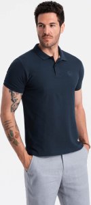 Ombre Jednokolorowa koszulka męska polo BASIC z dzianiny pique - granatowa V2 OM-POBS-0100 XXL 1