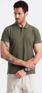 Ombre Męska jednokolorowa koszulka polo BASIC z dzianiny pique - ciemnooliwkowa V6 OM-POBS-0100 XXL 1