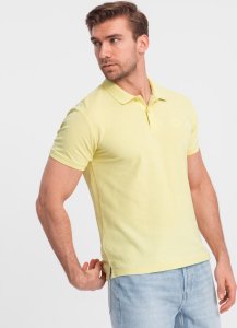 Ombre Jednokolorowa koszulka polo męska BASIC z dzianiny pique - żółta V15 OM-POBS-0100 XXL 1