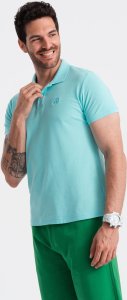 Ombre Męska koszulka polo jednokolorowa BASIC z dzianiny pique - miętowa V18 OM-POBS-0100 XXL 1