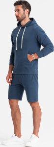 Ombre Męski dresowy komplet bluza kangurka + szorty  ciemnoniebieski V4 Z75 M 4