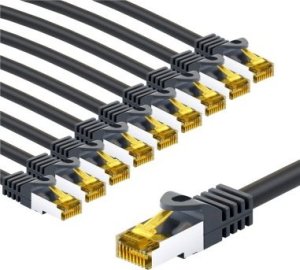 Goobay RJ45 kabel krosowy CAT 6A S/FTP (PiMF), 500 MHz, z CAT 7 kable surowym, 1 m, czarny, zestaw 10 - Długość kabla 1 m 1