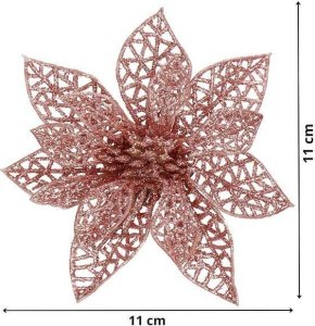 Springos Gwiazda betlejemska, sztuczny kwiat, poinsecja ażurowa, różowa z brokatem na klipsie UNIWERSALNY 11