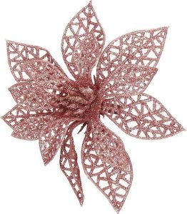 Springos Gwiazda betlejemska, sztuczny kwiat, poinsecja ażurowa, różowa z brokatem na klipsie UNIWERSALNY 12