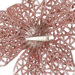 Springos Gwiazda betlejemska, sztuczny kwiat, poinsecja ażurowa, różowa z brokatem na klipsie UNIWERSALNY 2