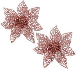 Springos Gwiazda betlejemska, sztuczny kwiat, poinsecja ażurowa, różowa z brokatem na klipsie UNIWERSALNY 10