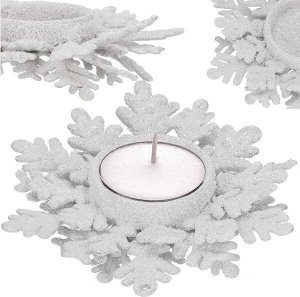 Springos Świecznik świąteczny postawka na świeczkę tealight brokatowa srebrna UNIWERSALNY 1