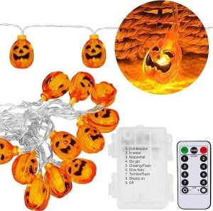 Springos Lampki na Halloween dynie girlanda łańcuch świetlny na baterie i pilota 20 LED UNIWERSALNY 5