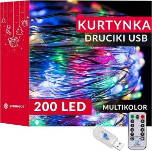 Lampki choinkowe Springos Kurtyna świetlna 200 led girlanda, lampki druciki wewnętrzno-zewnętrzne z programatorem multikolor UNIWERSALNY 11