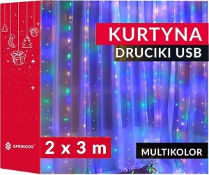 Lampki choinkowe Springos Kurtyna świetlna 200 led girlanda, lampki druciki wewnętrzno-zewnętrzne z programatorem multikolor UNIWERSALNY 10