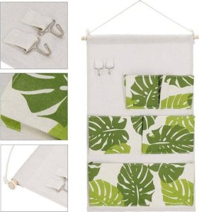 Springos Organizer do przechowywania zabawek pojemnik z 5 kieszeniami, wiszący beżowy w liście UNIWERSALNY 2