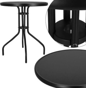 Springos Stolik ogrodowy okrągły 60 cm na balkon metal i szkło hartowane czarny UNIWERSALNY 11