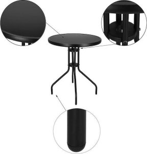 Springos Stolik ogrodowy okrągły 60 cm na balkon metal i szkło hartowane czarny UNIWERSALNY 13