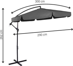 Springos Parasol ogrodowy na wysięgniku 350 cm z regulacją kąta nachylenia na balkon, taras grafitowy UNIWERSALNY 16