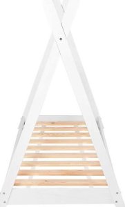 Springos Łóżko dziecięce 145x75cm drewniane łóżeczko tipi ze stelażem, domek dla dziecka, białe UNIWERSALNY 3