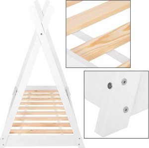 Springos Łóżko dziecięce 145x75cm drewniane łóżeczko tipi ze stelażem, domek dla dziecka, białe UNIWERSALNY 7