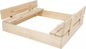Springos Piaskownica drewniana, zamykana z ławeczkami 120x120 cm UNIWERSALNY 3