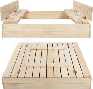 Springos Piaskownica drewniana, zamykana z ławeczkami 120x120 cm UNIWERSALNY 9