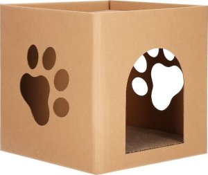 Springos Drapak dla kota, kartonowy domek z drapakiem dla kota 30x30x30 cm legowisko dwupoziomowe, pudełko brązowe UNIWERSALNY 2