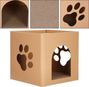 Springos Drapak dla kota, kartonowy domek z drapakiem dla kota 30x30x30 cm legowisko dwupoziomowe, pudełko brązowe UNIWERSALNY 8