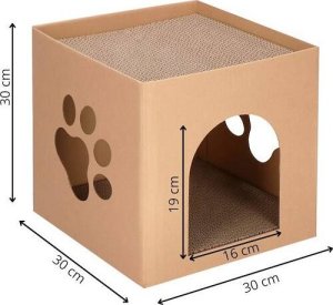 Springos Drapak dla kota, kartonowy domek z drapakiem dla kota 30x30x30 cm legowisko dwupoziomowe, pudełko brązowe UNIWERSALNY 9